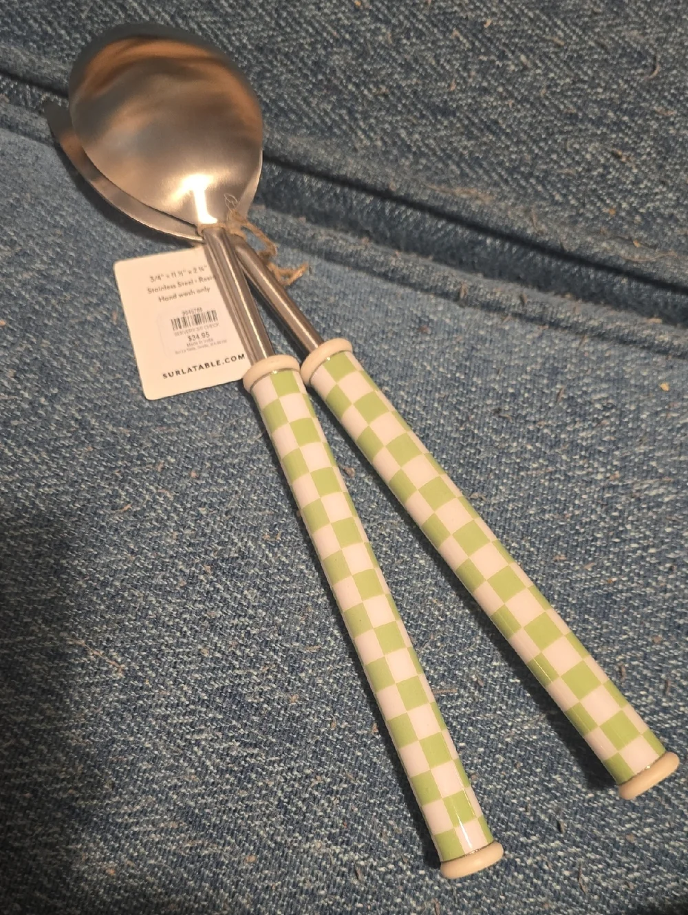 ❤️BUY 2 GET 1 FREE Sur La Table Enameled Green Checker Servers, Set of 2